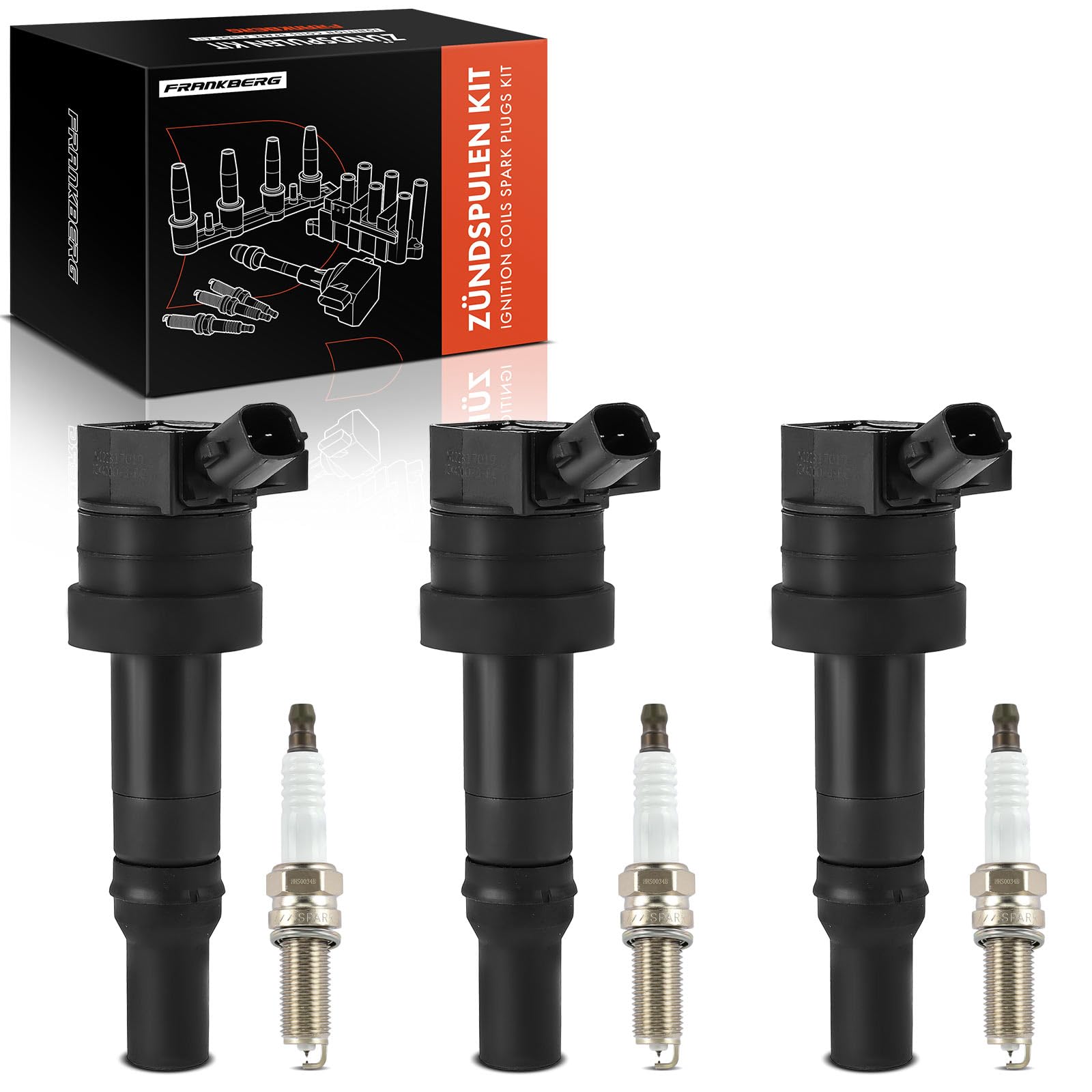 Frankberg 3 bobine di accensione + 3 candele per benzina 2730104000 | Compatibile con: Picanto TA, i10 PA, i10 BA IA