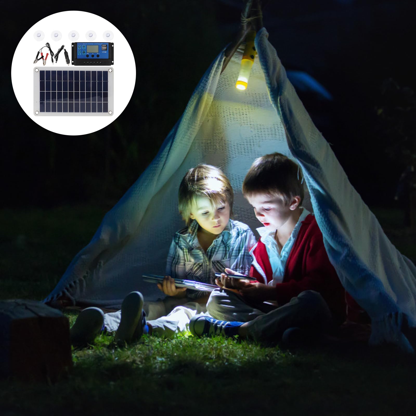 18W Monokristallines Solarmodul Solarzellenplatine für Gartenhaus und Notladegerät im Freien mit dualem USB plus DC Anschluss 1 Set schwarz Kunststoff