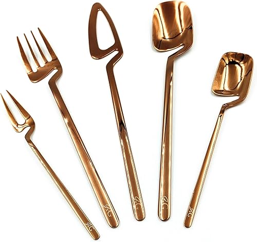 Jade X Ginger Modern Flatware - Juego de cubiertos de lujo de acero inoxidable para vajilla elegante, apto para lavavajillas tenedores cuchillos,