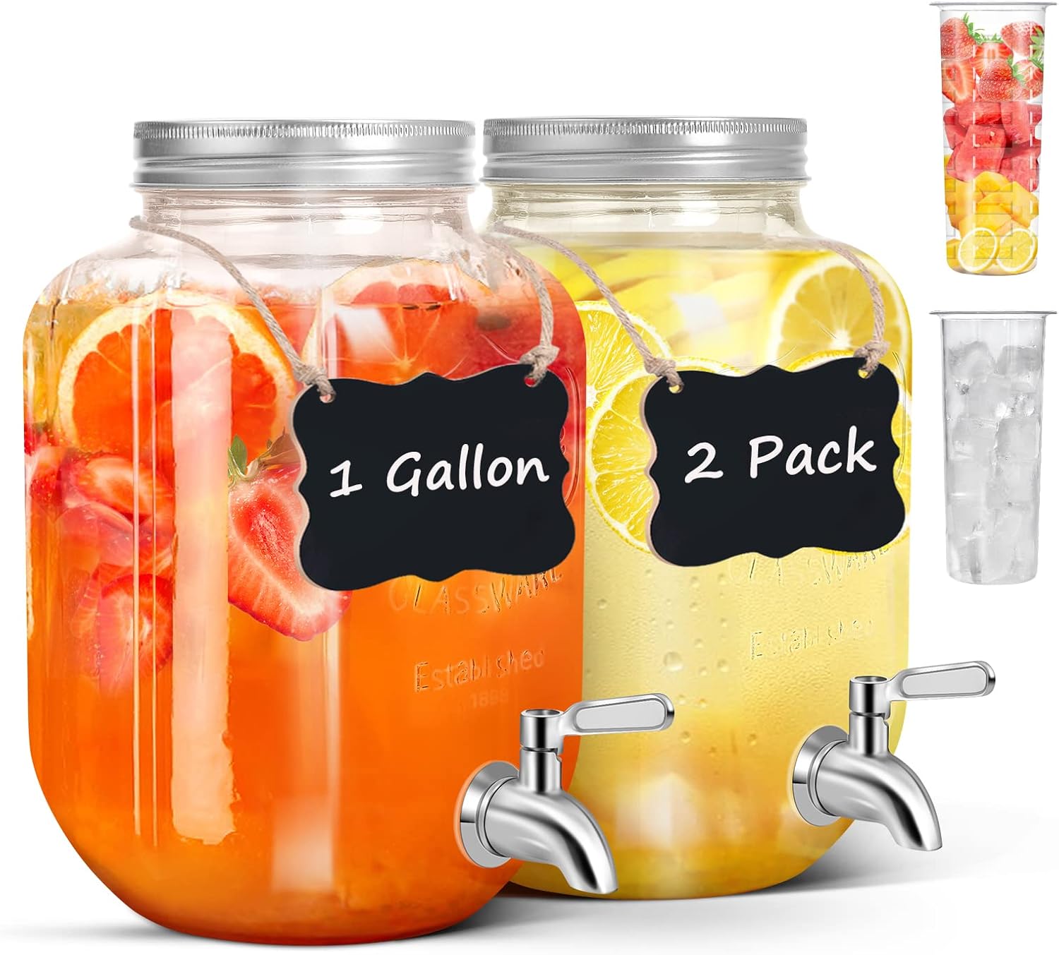 Drink Dispensers for Parties,2 Pack 1 Gallon Beverage