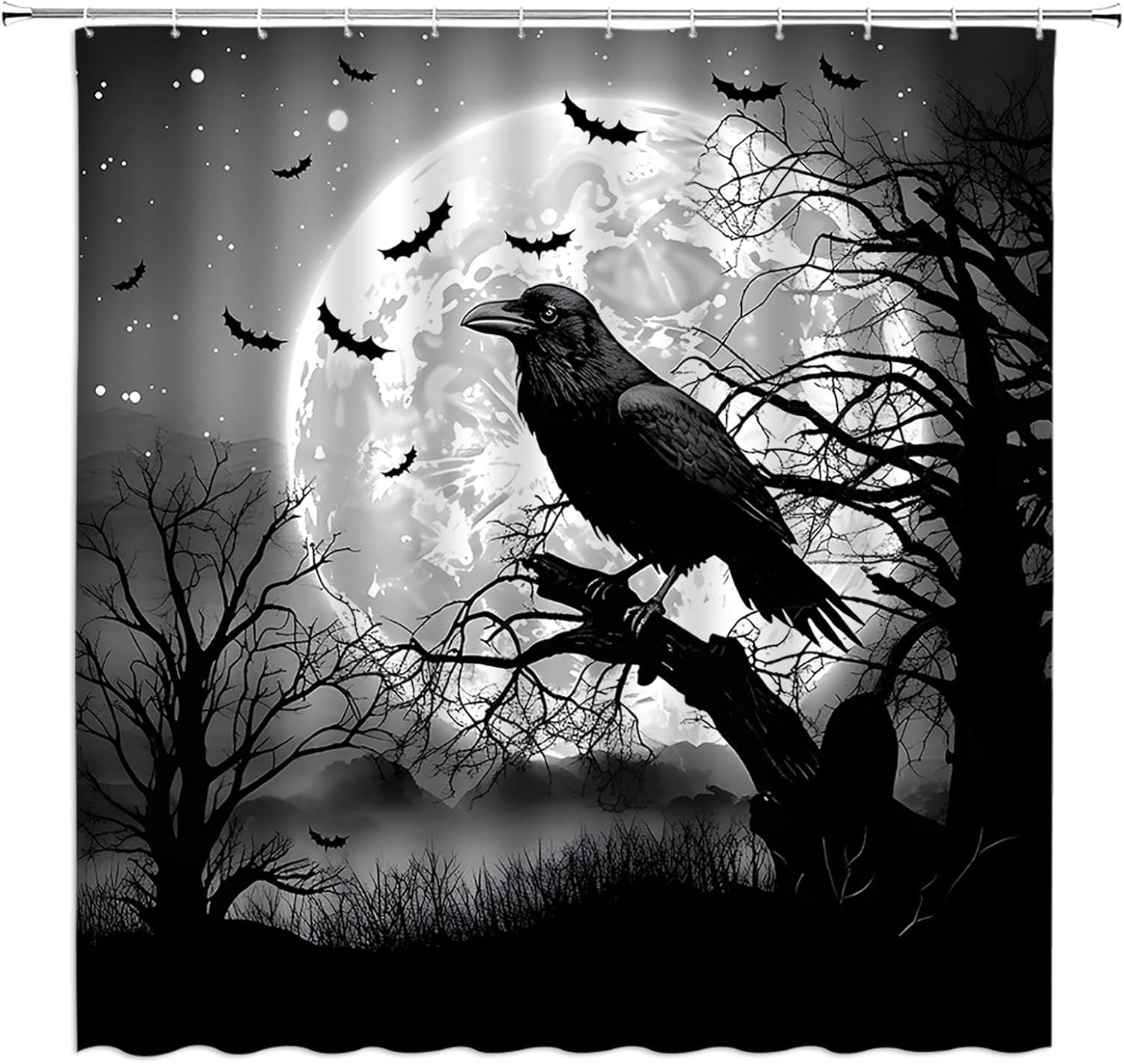 PEDBANRO Halloween Night Shower Curtain Ghost Haunted House