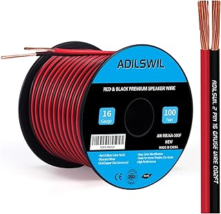 ADILSWIL 100FT 16 Gauge Speaker Wire Cable 16/2 AWG CCA 2 Conductor Low Voltage Wire Bonded Zip Red Black Wire DC 12V/24V Stereo Audio Light Car Wire CL2 Electrical Wire for Hookup and Extension