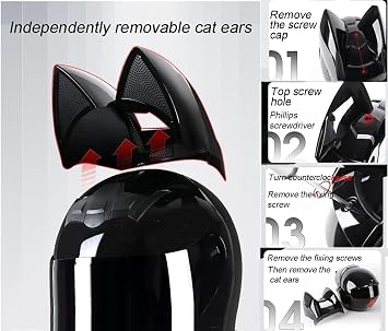 Motorcycle Full Face Helmet Cat Ear Attachments Women Cat Ear Racing Motocross Helmet DOT/ECE Certified Scooter Moped Racing Lightweight Motorbike Helmet for Adult Men and Women
