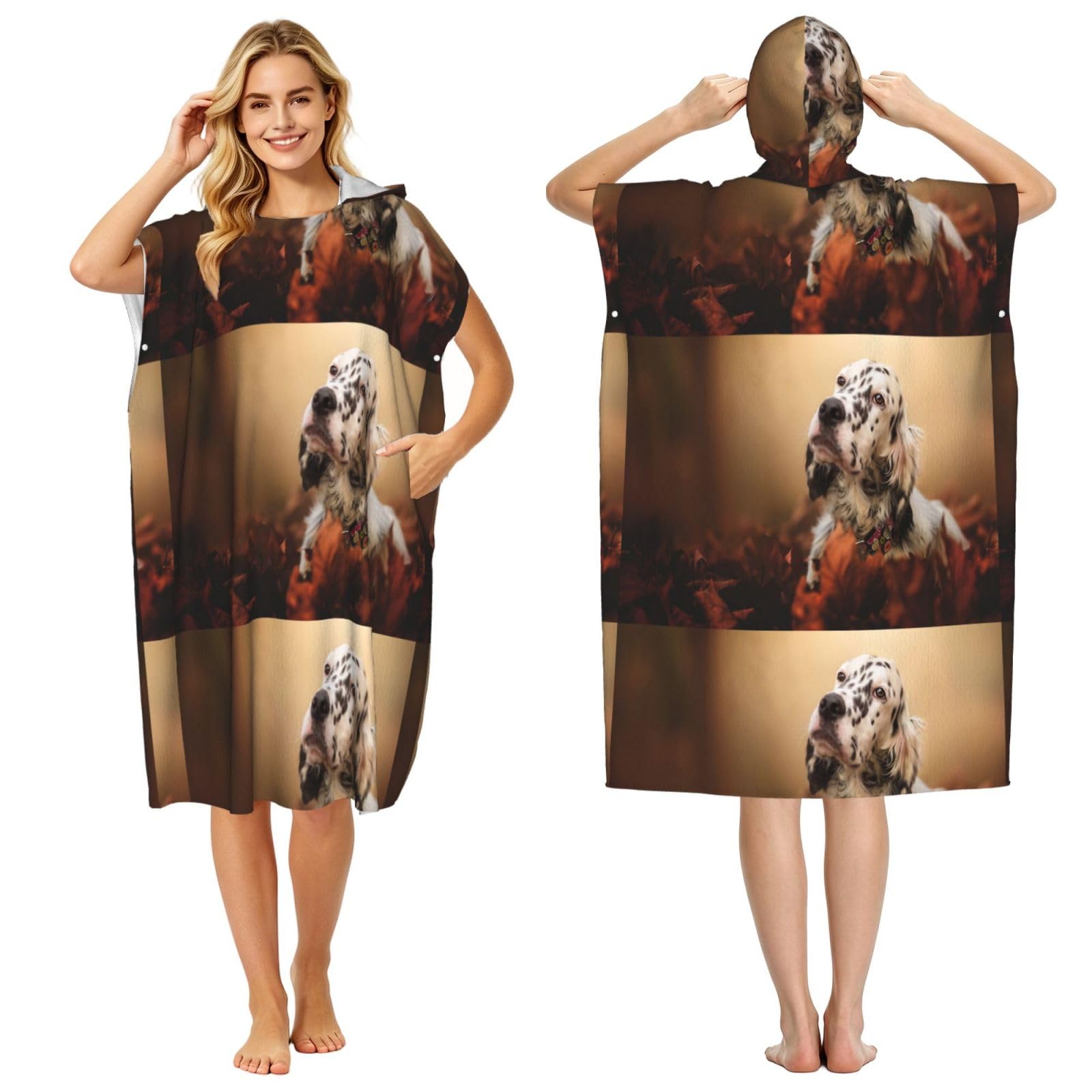 Poadnly English Setter Autumn Pets Puppy Dogs English, Adult Hooded Beach Towel 90 x 110 cm,Changing Bath Robe, Surf Poncho Towel For Women Men