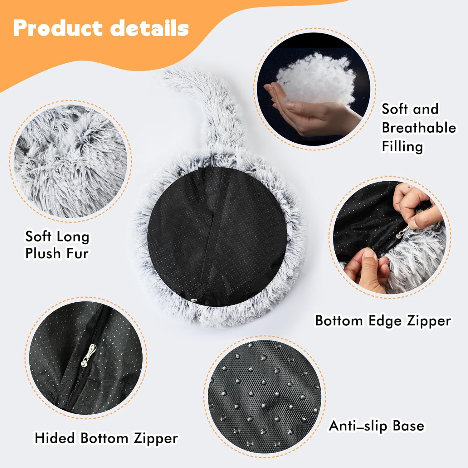 review Calming Small Dog Bed Cat Bed with Detachable Blanket Cute Donut Dog Bed Round Fluffy Comfort Pet Puppy Anti-slip Washable Bed (Grey, S)