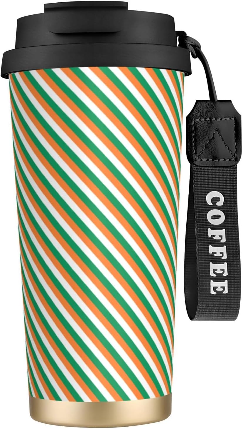 Irish flag Print Leakproof Insulated Coffee Mug,Stainless Steel Dual Drink Travel Tumbler,17 OZ