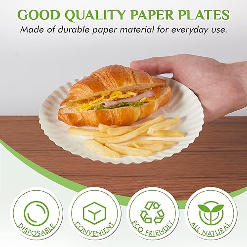 Miniatura 4 de FOCUSLINE Platos de papel blanco de 7 pulgadas, platos de papel sin recubrimiento, platos de postre desechables para todos los días, platos de papel