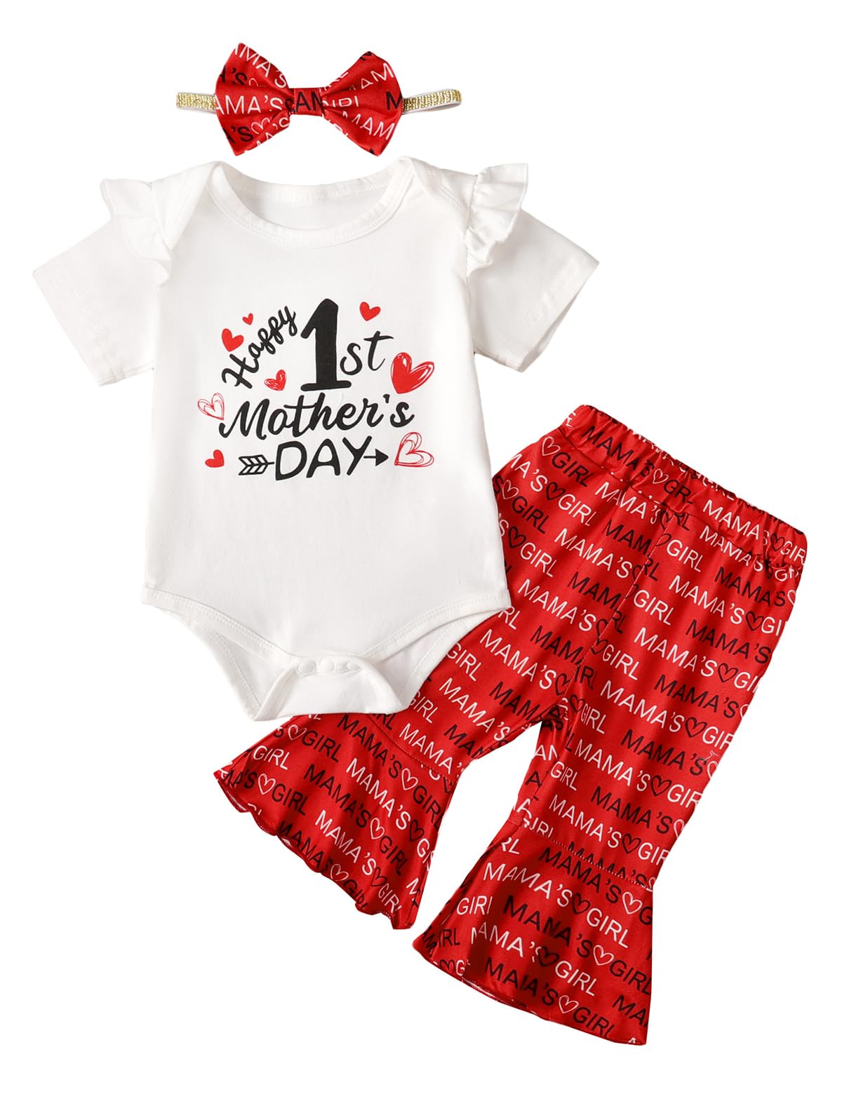 Aslaylme Baby Girl Mother's Day Outfit Newborn Happy 1st Mother's Day Clothes (Red, 0-3 Months)