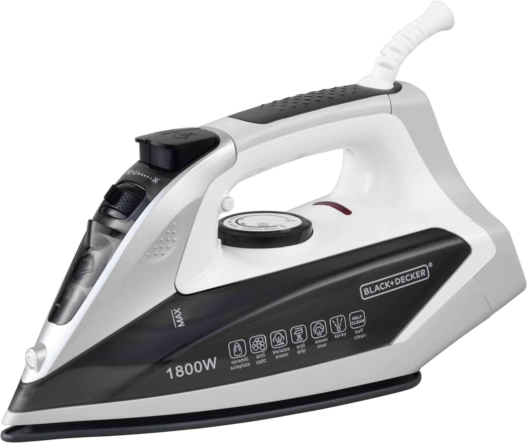 Steam Iron | 1800 Watt, 220 ml, 2 Yrs Warranty | Iron for Clothes, Iron Box, Steam Press, Press with Anti Drip, Non-Stick Ceramic Sole (Black+White)