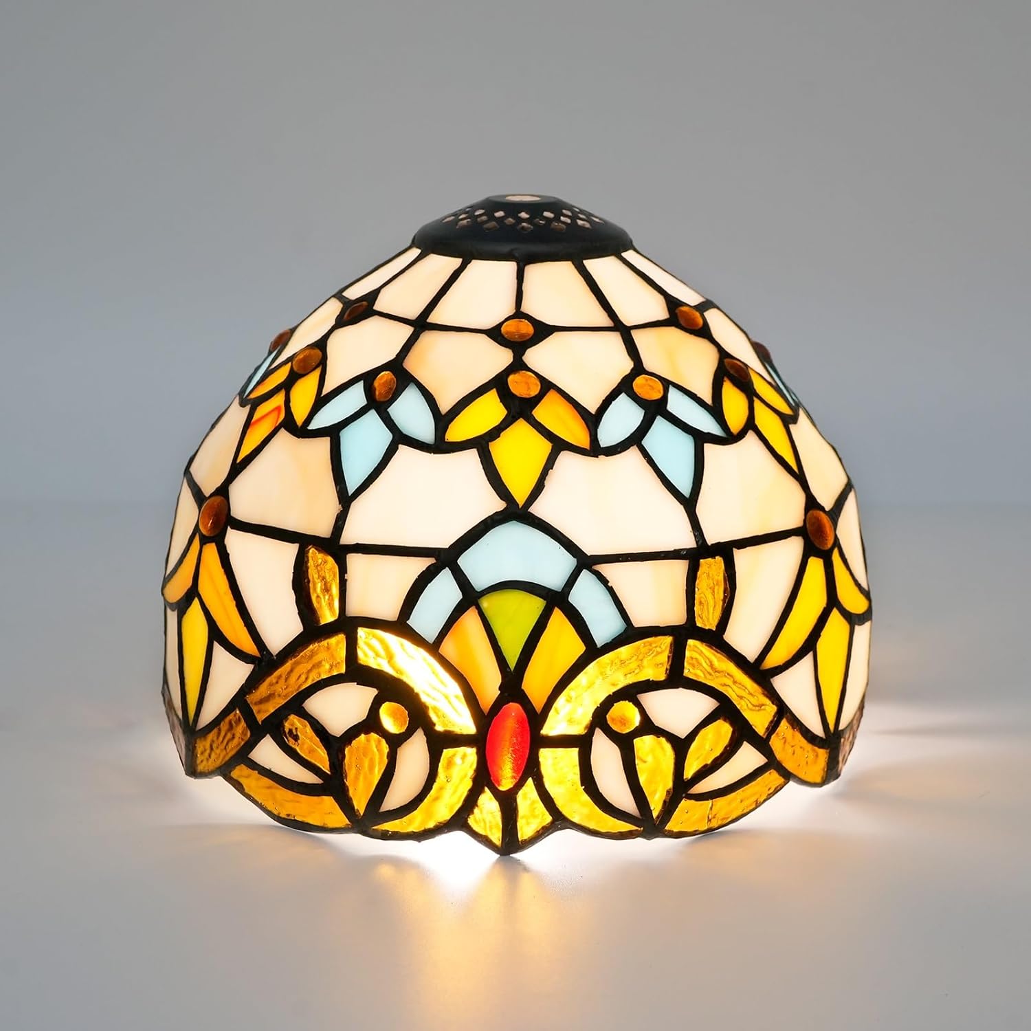 Tiffany Style Lamp Shade Replacement 8 Inch Yellow Baroque Stained Glass Ceiling Light Shade Handcrafted Dome Small Lampshade for Beside Table lamps Pendant Lights Chandeliers