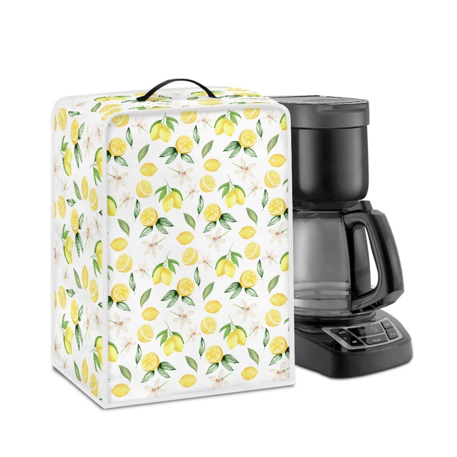Lemon Print Coffee Maker Cover with Top Handle Waterproof Kitchen Appliance Covers Dust Covers Lightweight Coffee Machine Dust Cover