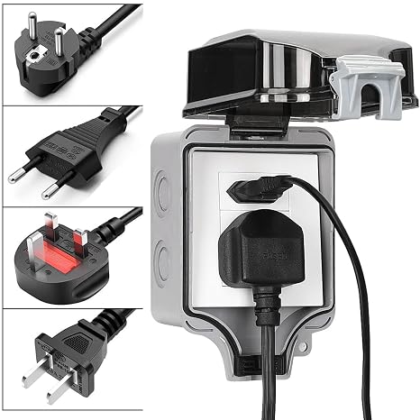 Outdoor Weatherproof Wall Socket Box, 13A Single Outdoor Sockets Waterproof Sockets for Garden&External Electrical Outlet, Grey