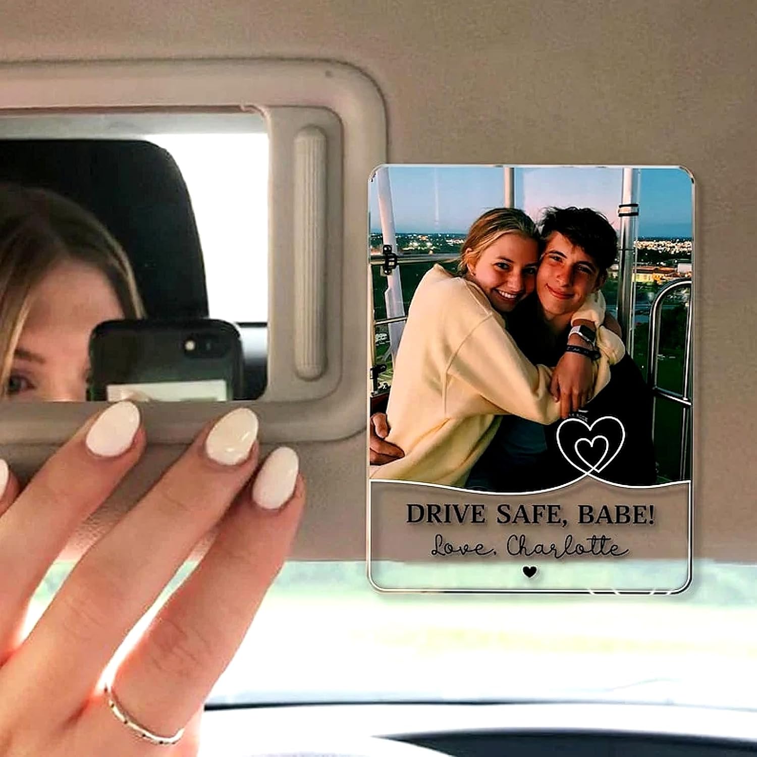 Personalized Photo Car Visor Clip, Custom Couple Picture Car Accessory, Drive Safe I Love You Visor Clip, Anniversary Valentine’s Gift for Boyfriend Husband Girlfriend image 4