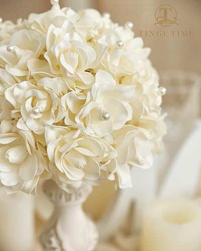 Miniatura 5 de TINGE TIME Flores artificiales, 25 piezas de Gardenia de espuma de color naranja quemado con tallo, flores florecientes falsas para ramos de boda,