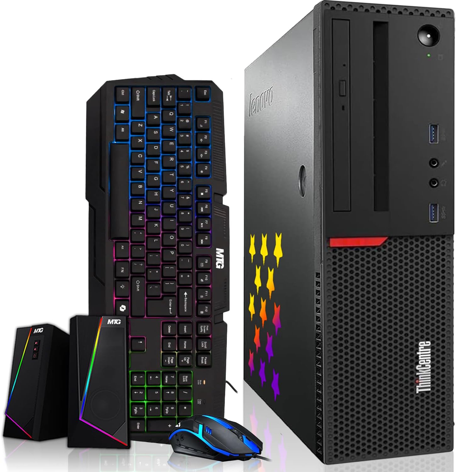 LENOVO Desktop PC Gaming Bundle - Intel Core i7, 16GB RAM, 512GB SSD, GT 1030 2GB, RGB Speaker, RGB Keyboard Mouse, WiFi, Win 10 Pro (Renewed), Black