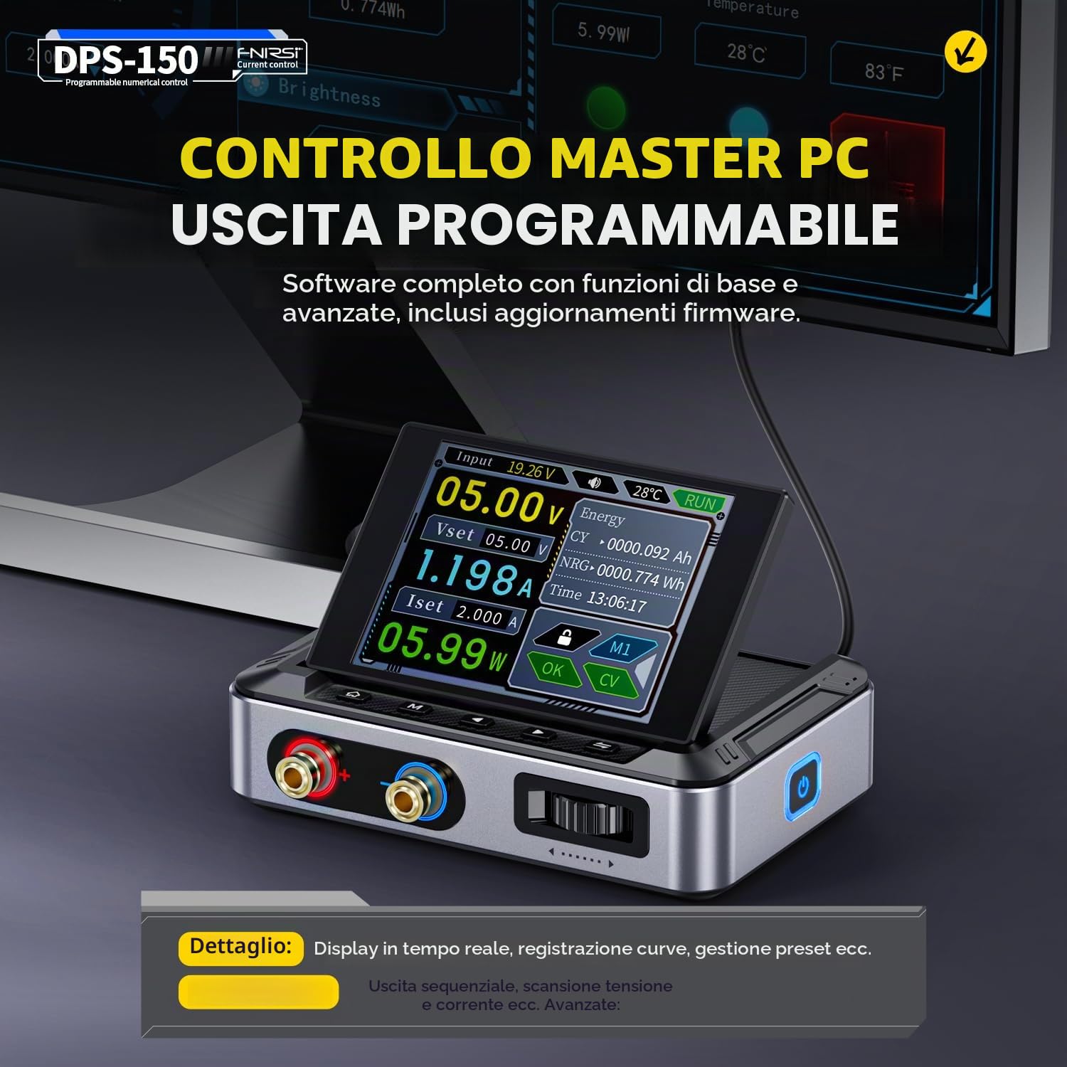 Alimentatore DC Variabile,DPS-150 Alimentatore CNC DC Regolabile da 30V 5A con Display IPS a 4 Cifre,Ondulazione di Potenza <20mV, Ingresso PD/QC/DC