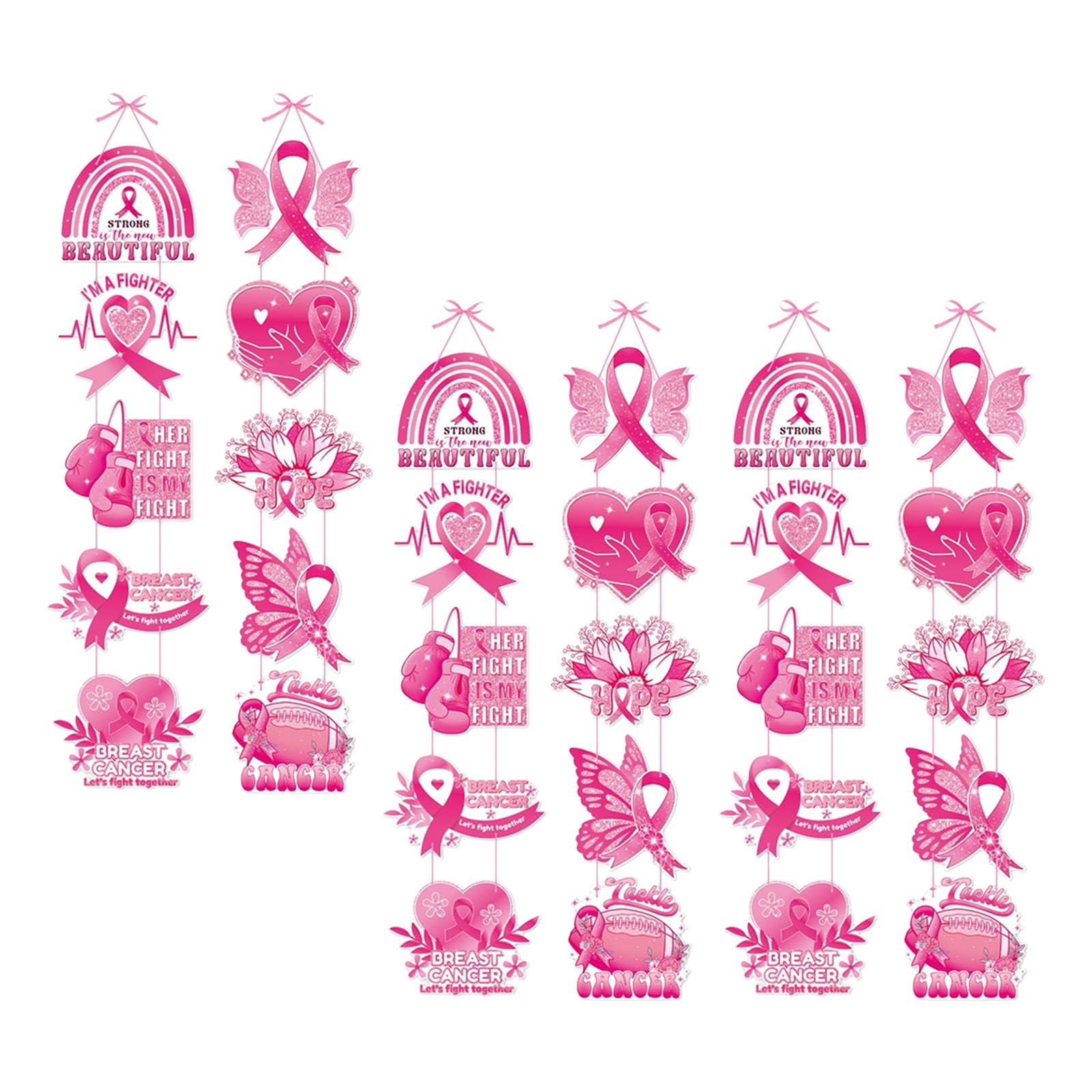 Shurhome Ribbon Breast Cancers Awareness Door Hangers Craft Paper Hanging Decors for Women Health Event and Fundraisers Breast Cancers Awareness Decorations