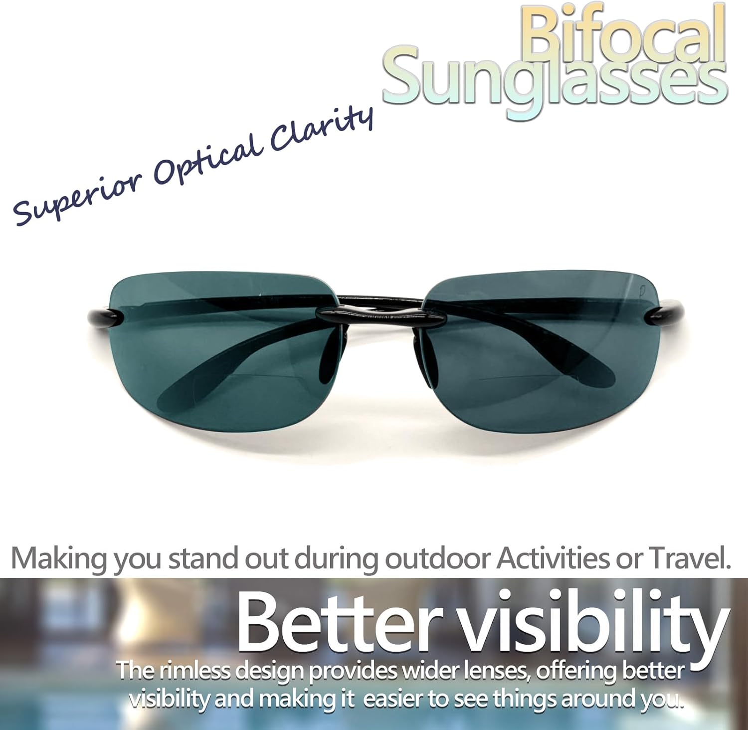 Unisex Rimless Bifocal Sunglasses polarized Uv400 Protection reading Sport Sunglasses Outdoor Driving Shades