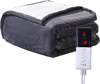 ThermoNest Heated Blanket Throw Blanket - Fast Heating Electric Blanket, Soft Flannel Heated Throw with 12 Time Settings, 6 Heating Settings, Warm Gifts for Grandma & Grandpa & Seniors (50"*60", Grey)