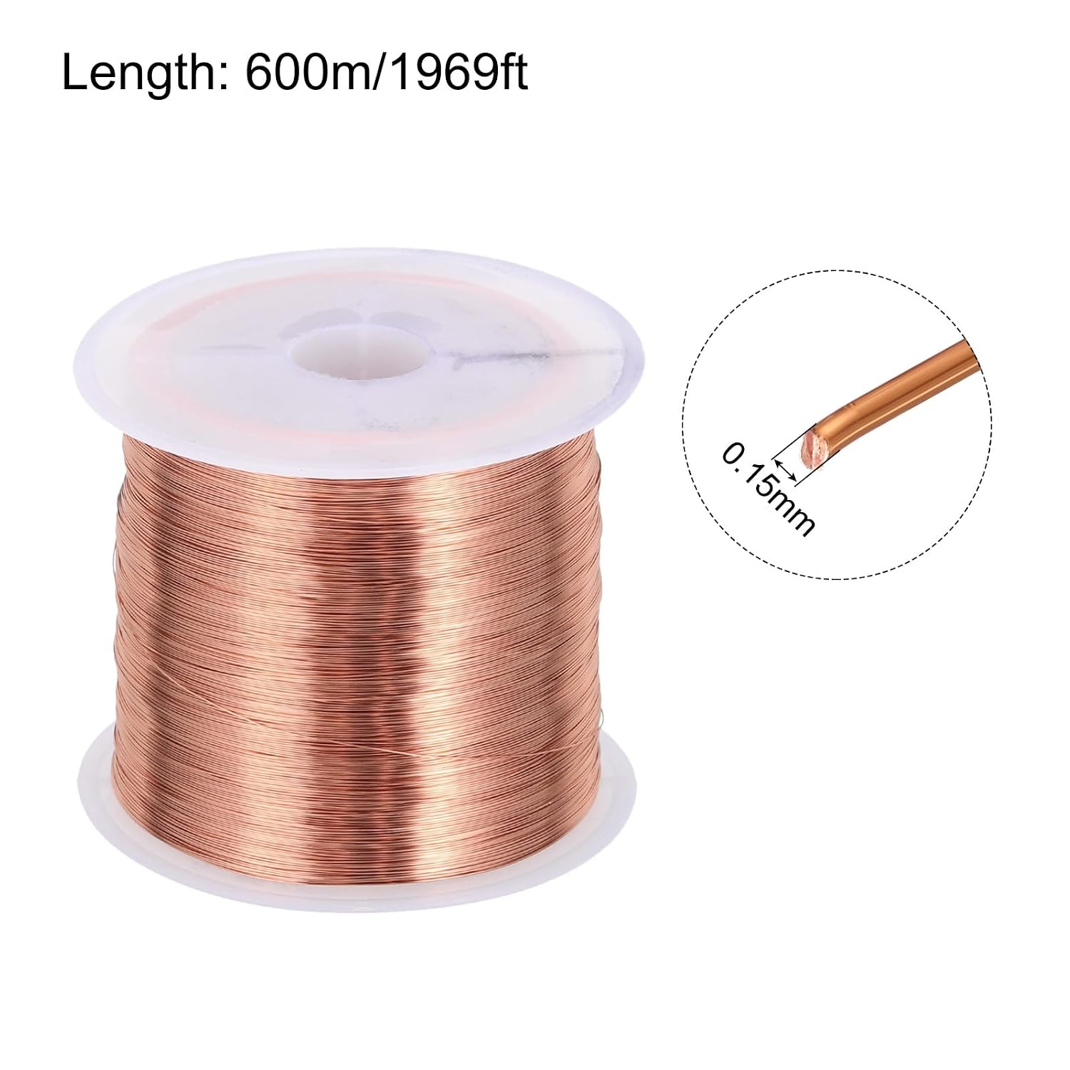 MECCANIXITY 0.15mm Magnet Wire 1969ft(600m) Enameled Copper Wire Enameled Magnet Winding Wire Coil 100g 155C for Transformers Inductors