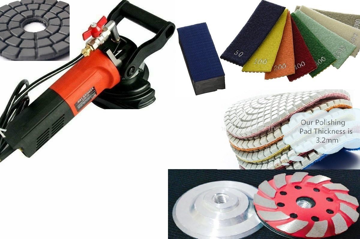 Wet Polisher Diamond Hand Polishing Pad 7 + 2 Grinding cup + 4" Diamond Polishing Pad Buff 20+1 for stone granite marble engineer stone terrazzo lapidary travertine aggregate fabrication repair renew