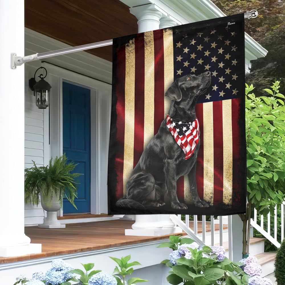 American Flag-Dog Flag Black Labrador American Flag QTR714F, House Flag (29.5" x 39.5")-USA Flags Premium Polyester-Decorative Indoor Outdoor Flag