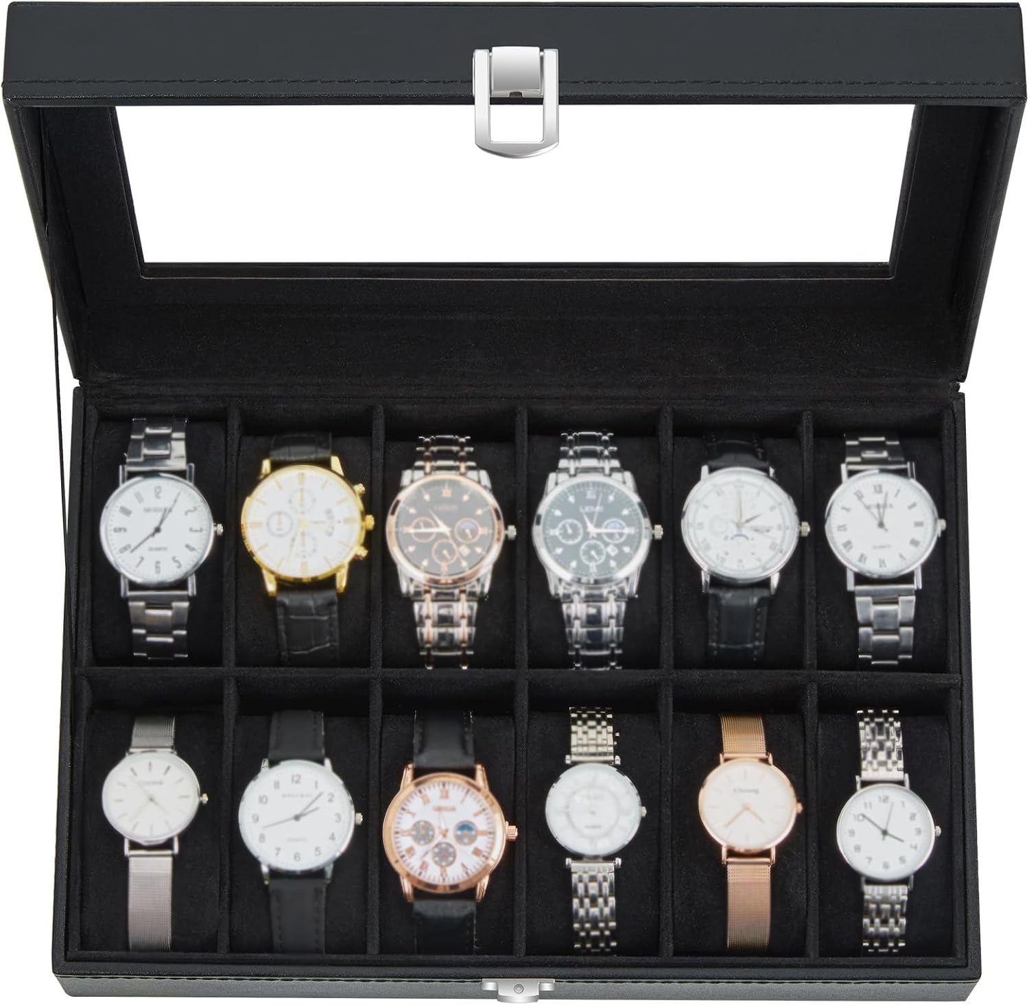 Ohuhu Caja para 12 Relojes con Tapa de Cristal