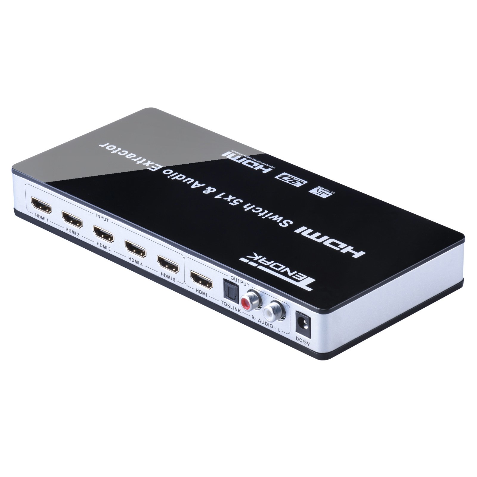 Tendak Switch HDMI Commutateur 4K 5 Entrées 1 Sortie SPDIF Extracteur Audio L/R Télécommande IR Arc Support 1080P 3D PS4 Xbox One Nintendo