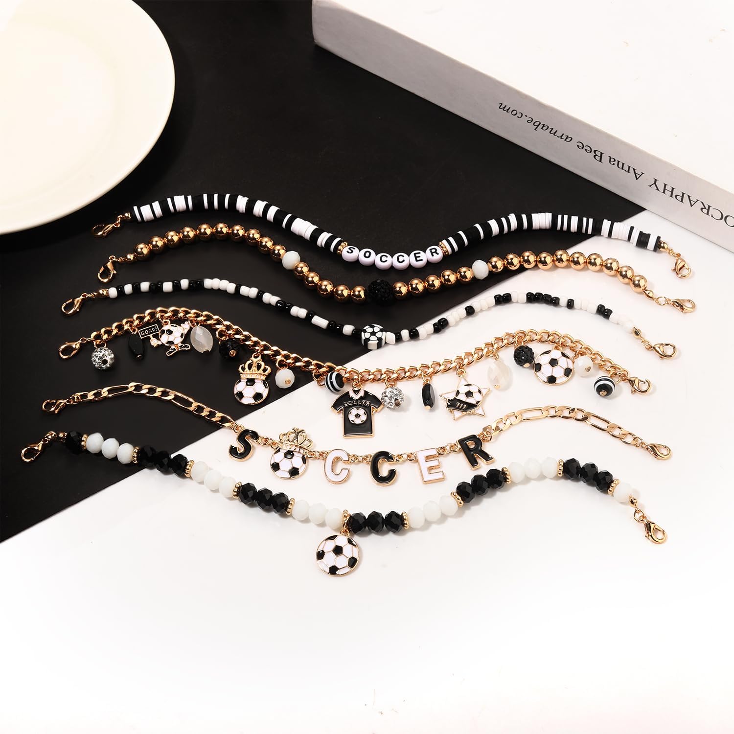 YAHPERN 6Pcs Soccer Trucker Hat Chains for Women Men Clay Beaded Soccer Charms Hats Chains Bill Decoration Detachable DIY Chains Hat Jewelry Accessories (Style B)