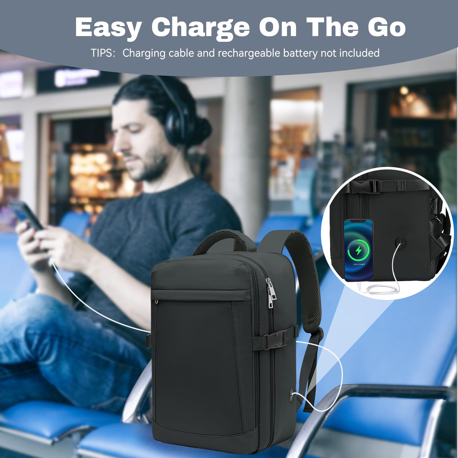 Xkdoai Zaino per Ryanair 40x20x25 Zaino da Viaggio Aereo Bagaglio a Mano Borsa da Viaggio Zaini per Ryanair 40x20x25 Tasca Antifurto Scomparto Separato per Laptop da 14 Pollici