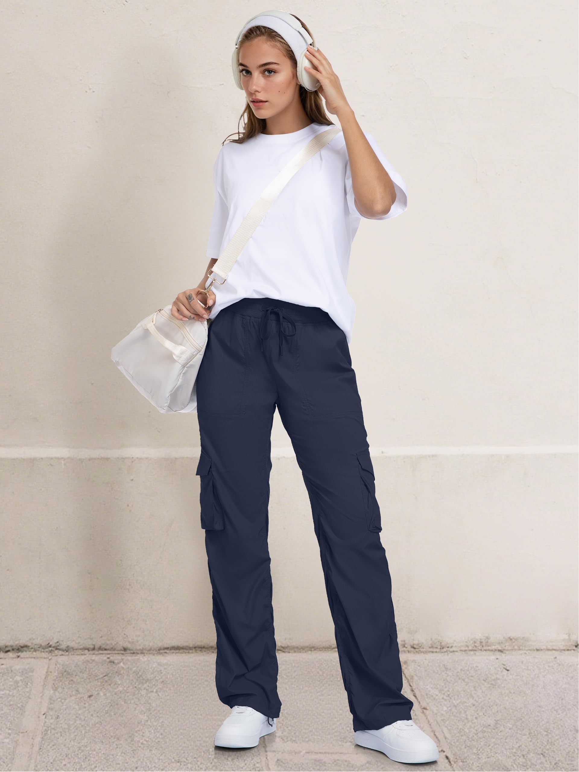 Tapata Pantalones de estudio de baile ligeros con entrepierna de 28/31/34 para mujer, fruncidos, pequeños, regulares, altos, para entrenamiento, casual