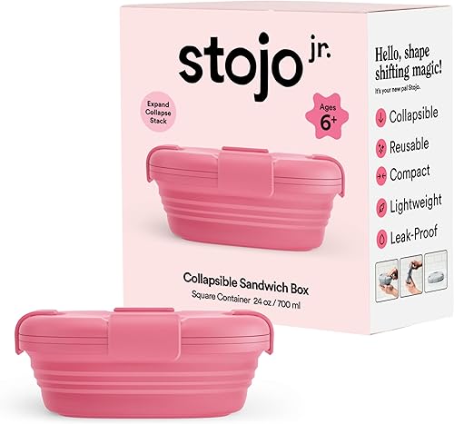 Miniatura 19 de STOJO Caja de sándwiches plegable – 24 onzas, recipiente reutilizable de almacenamiento de alimentos, cuenco de silicona para alimentos Aguamarina