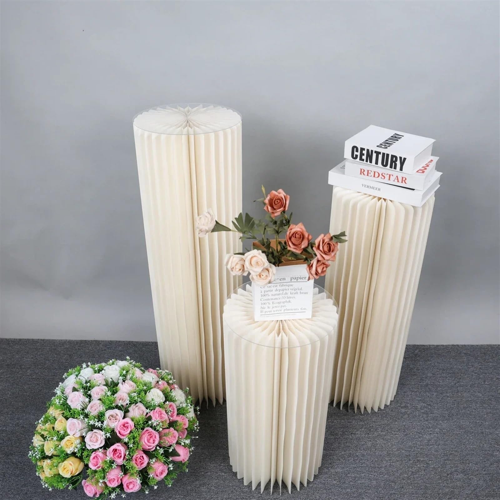 Składany cylinder papierowy, filary papierowe, cylindryczne stojaki, stojak na tort imprezowy, składane kolumny kartonowe, cylindryczne filary na przyjęcia urodzinowe i weselne (r