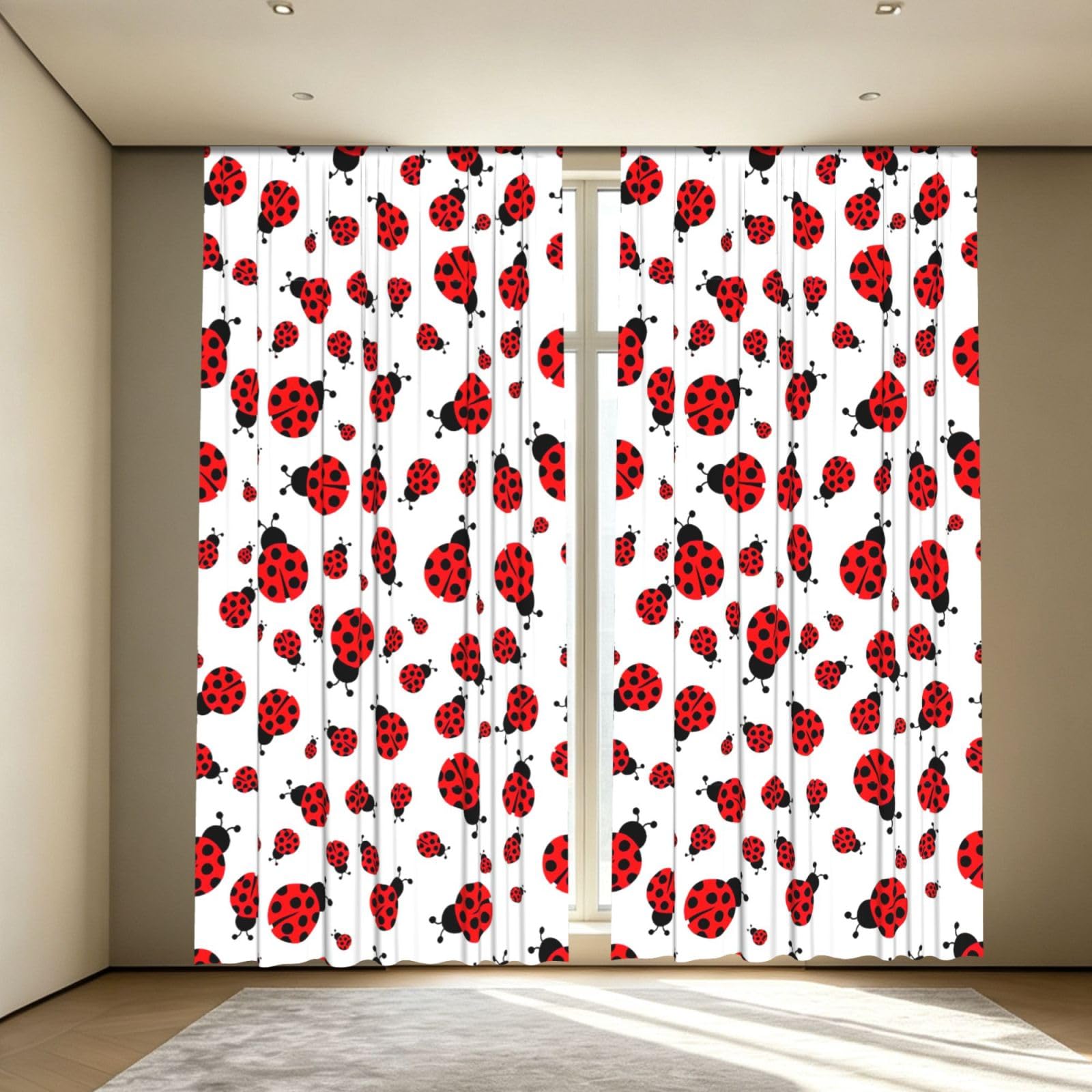 Yyoretp Ladybug Print Blackout Curtains for Living Room Bedroom Thermal Insulated Window Drapes.