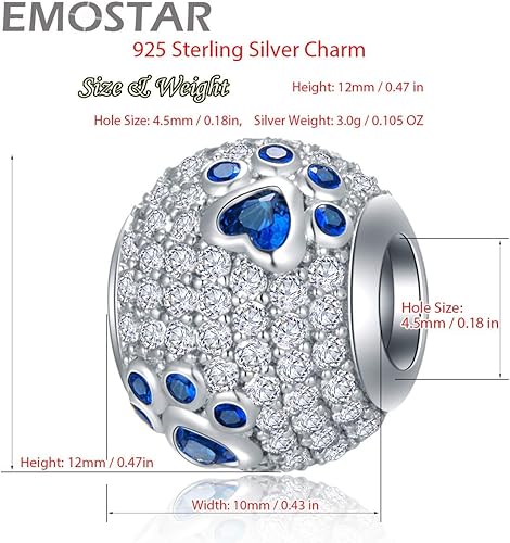 Miniatura 4 de EMOSTAR Juego de dijes con estampado de pata azul que se adapta a pulseras de bricolaje, dijes brillantes de huella de pata de cachorro y dijes de