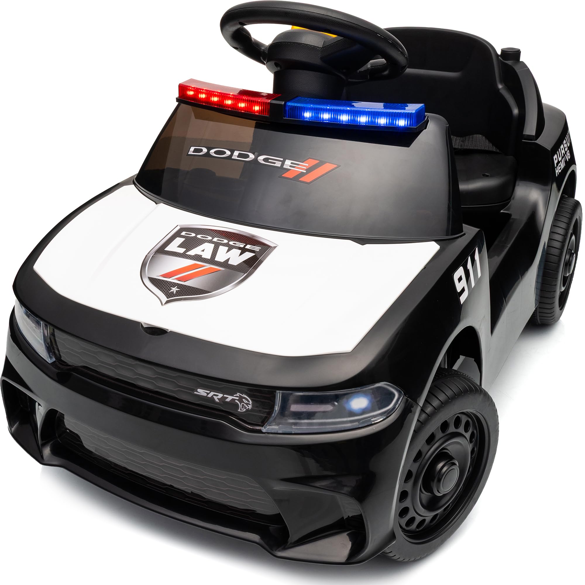 Outfunny Auto elettrica della polizia per bambini, 12 V, 2 posti, auto giocattolo per bambini dai 4 agli 8 anni con telecomando, Bluetooth, nero