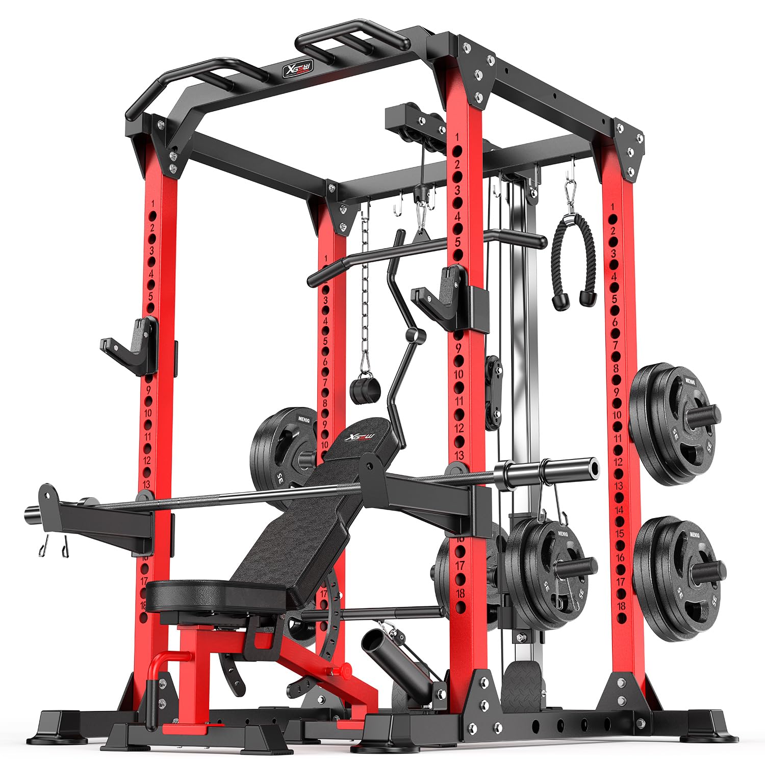 Power Rack Power Cages Multi-Function Squat Rack with Cable Crossover System Selectable More Training Attachment Weight Cage for Garage & Home Gym