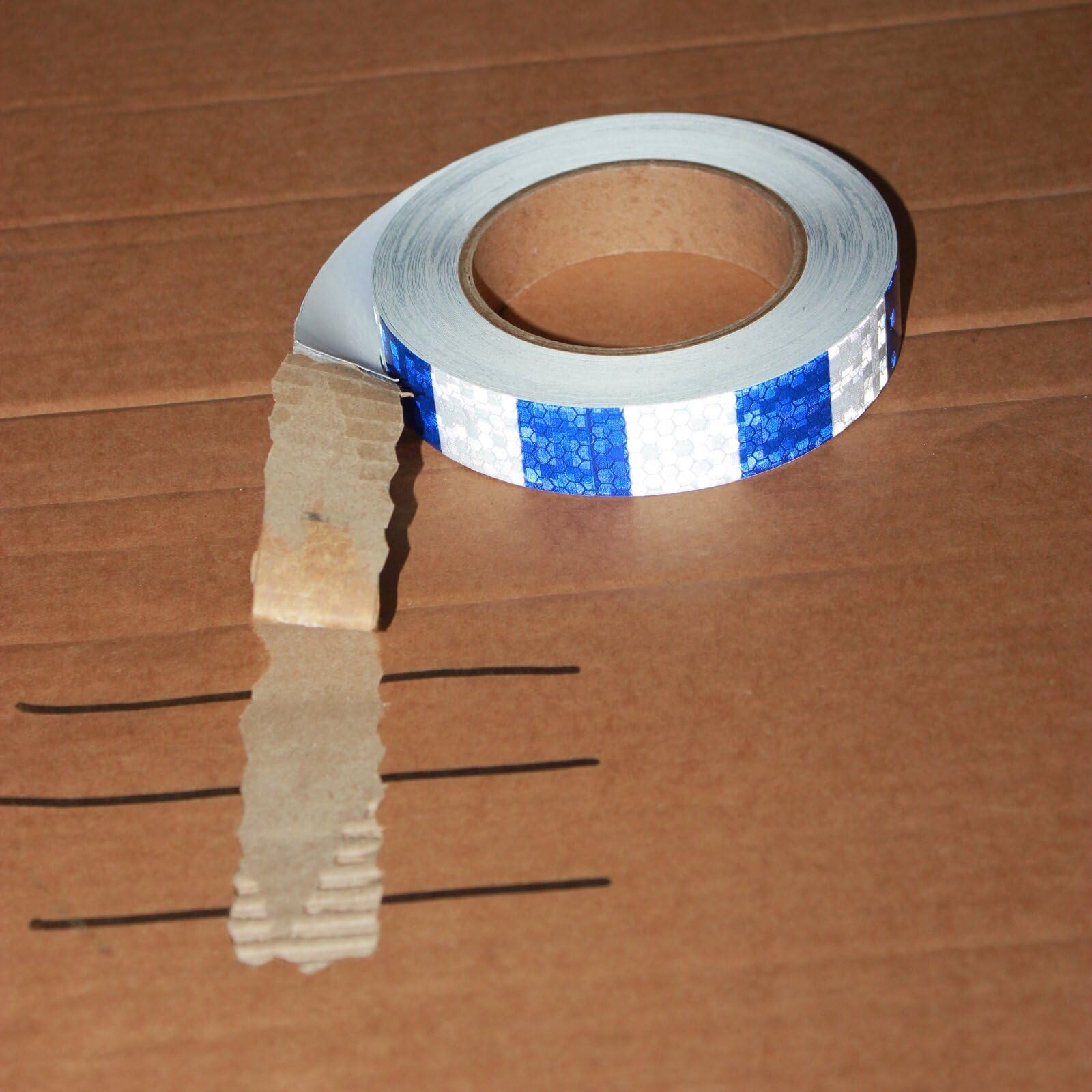 tuyrchu Blue and White Reflective Tape Outdoor Waterproof 1 inch X 64 feet, High Visibility Hazard Conspicuity Safety Industrial Marking Tape