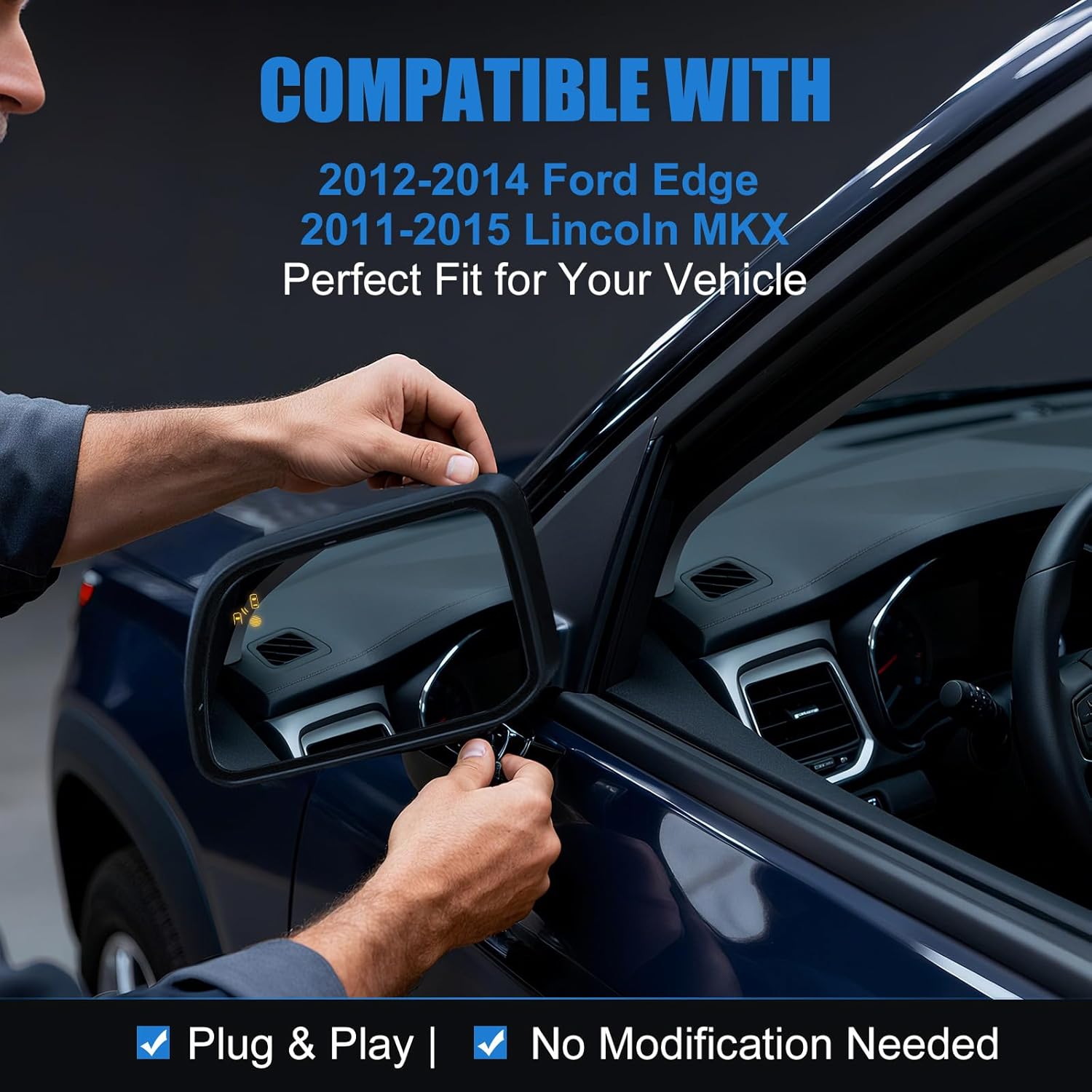 Driver Side Mirror Glass Compatible with Ford Edge 2011-2014 & Lincoln MKX 2011-2015, Side Mirror with Heated & Blind Spot Detection, Includes Backing Plate