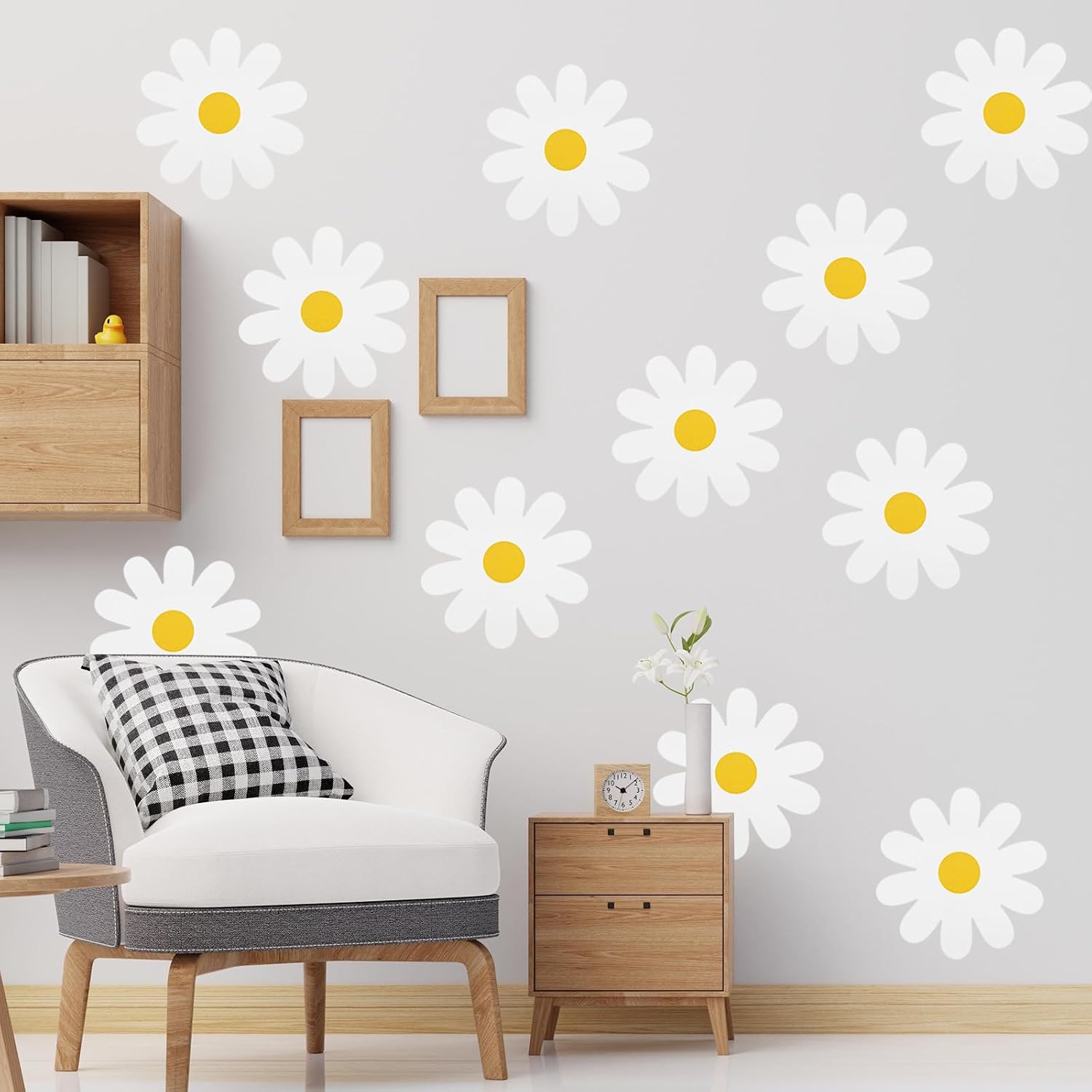 Amazon.com: 18 Sheets White Daisy Wall Decals Flower Wall Stickers ...