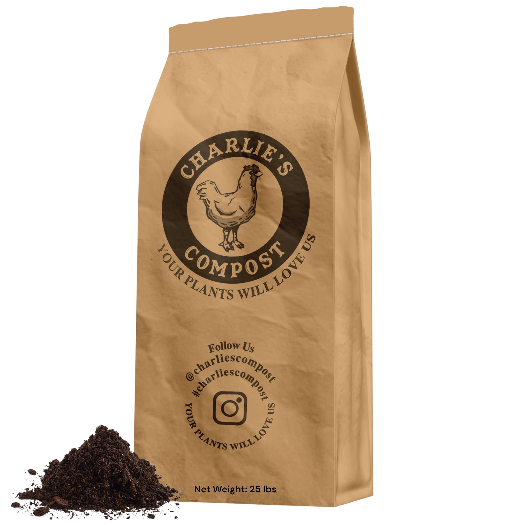 Charlie's Compost Organic Fruit and Vegetable Boost: Concentrated Fully Organic Fruit and Vegetable Plant Fertilizer with Biochar For Indoor or Outdoor Plants - 25 Pound Bag