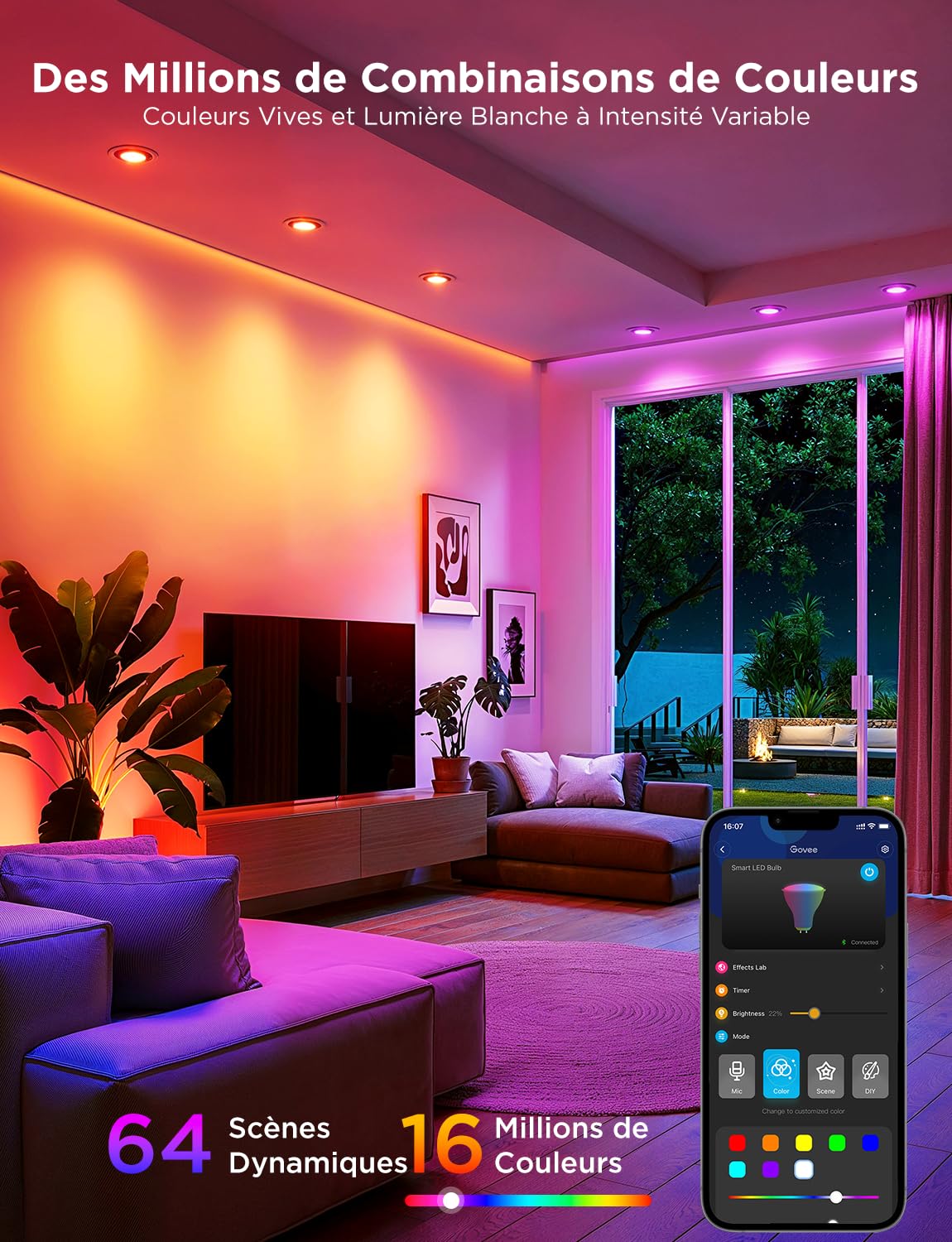 Govee Ampoule Connectée WiFi, Ampoule LED GU10 RGBWW Fonctionne avec Matter, Alexa et Google Home, Lampe GU10 Intelligente 400LM Dimmable, 16 Millions de Couleurs, Synchronisation de Musique, 4 Pack | Fonctionne avec Matter, Alexa et Google Home, Lampe GU
