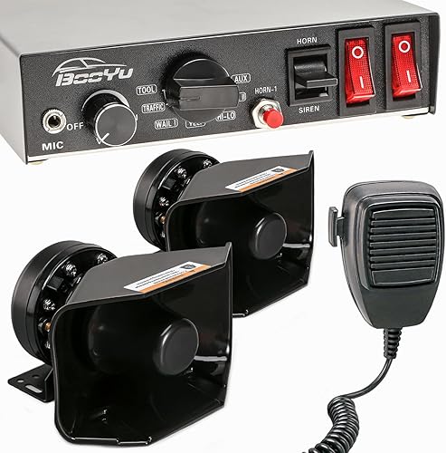 Miniatura 8 de BooYu Sirena de emergencia policial de 12 V 400 W para vehículos camiones, 9 tonos delgados altavoz bocina alarma sistema PA para ambulancia de