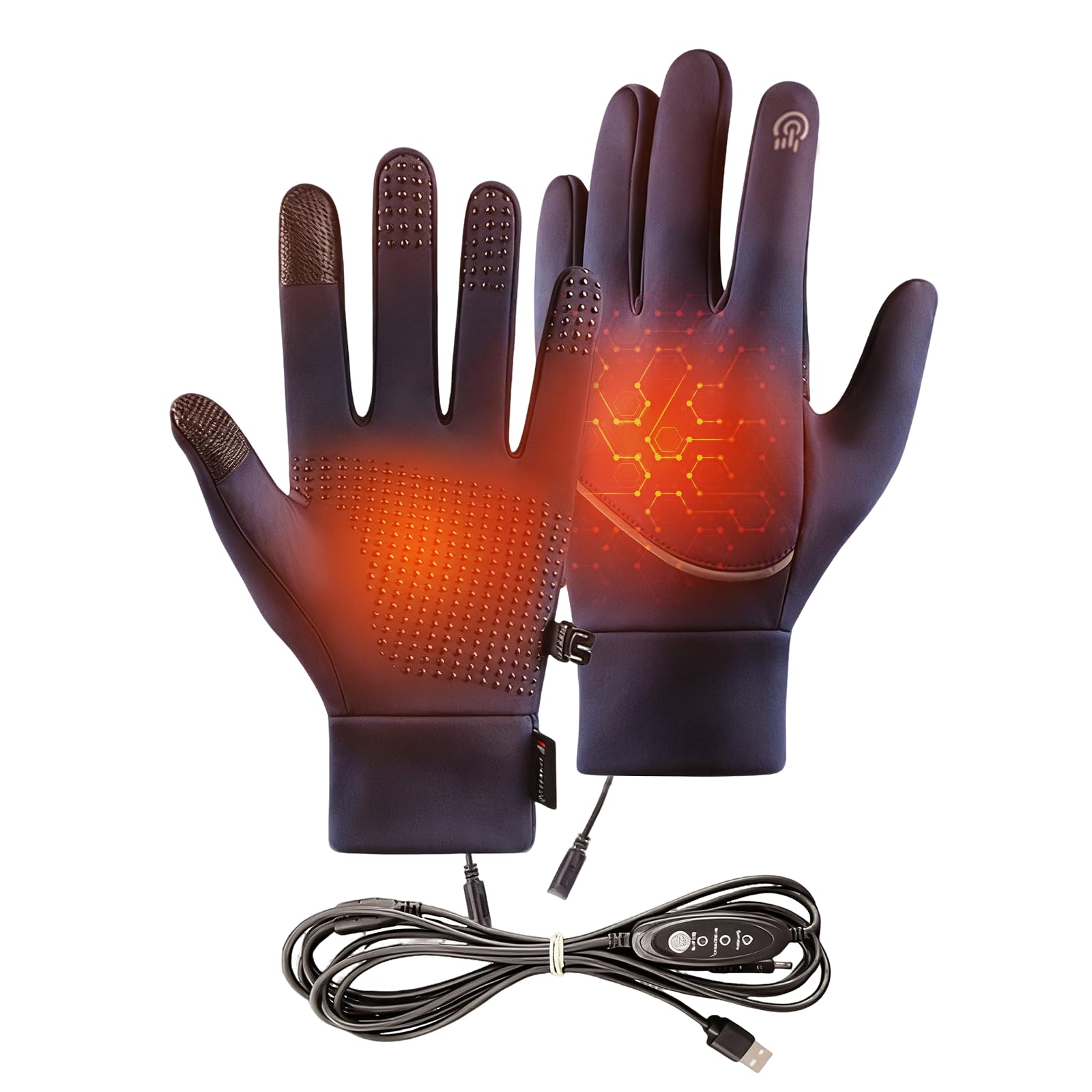 USB Heated Gloves for Men and Women Touchscreen Electric Heated Gloves 3 Levels Adjustable Temperature Thickened Plush Heating Glove Washable Touchscreen Knitted Thermal Winter Gift (Blue, XL)