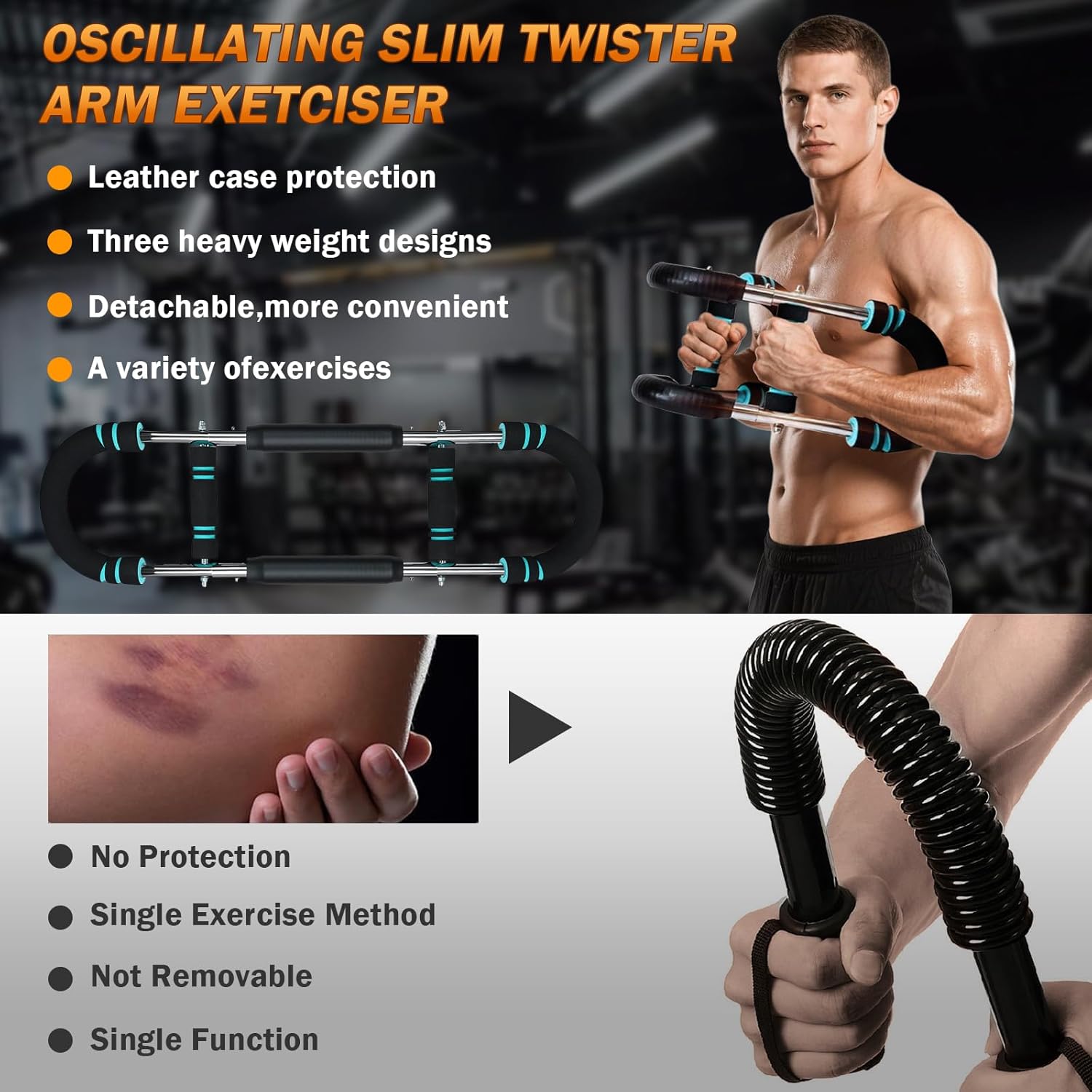 Twister Arm Trainer, Professional Adjustable Chest Shoulder Workout Equipment for Men & Women, Portable Detachable Upper Body Fitness with Anti-Slip Grips and 3 Resistance Levels thumbnail