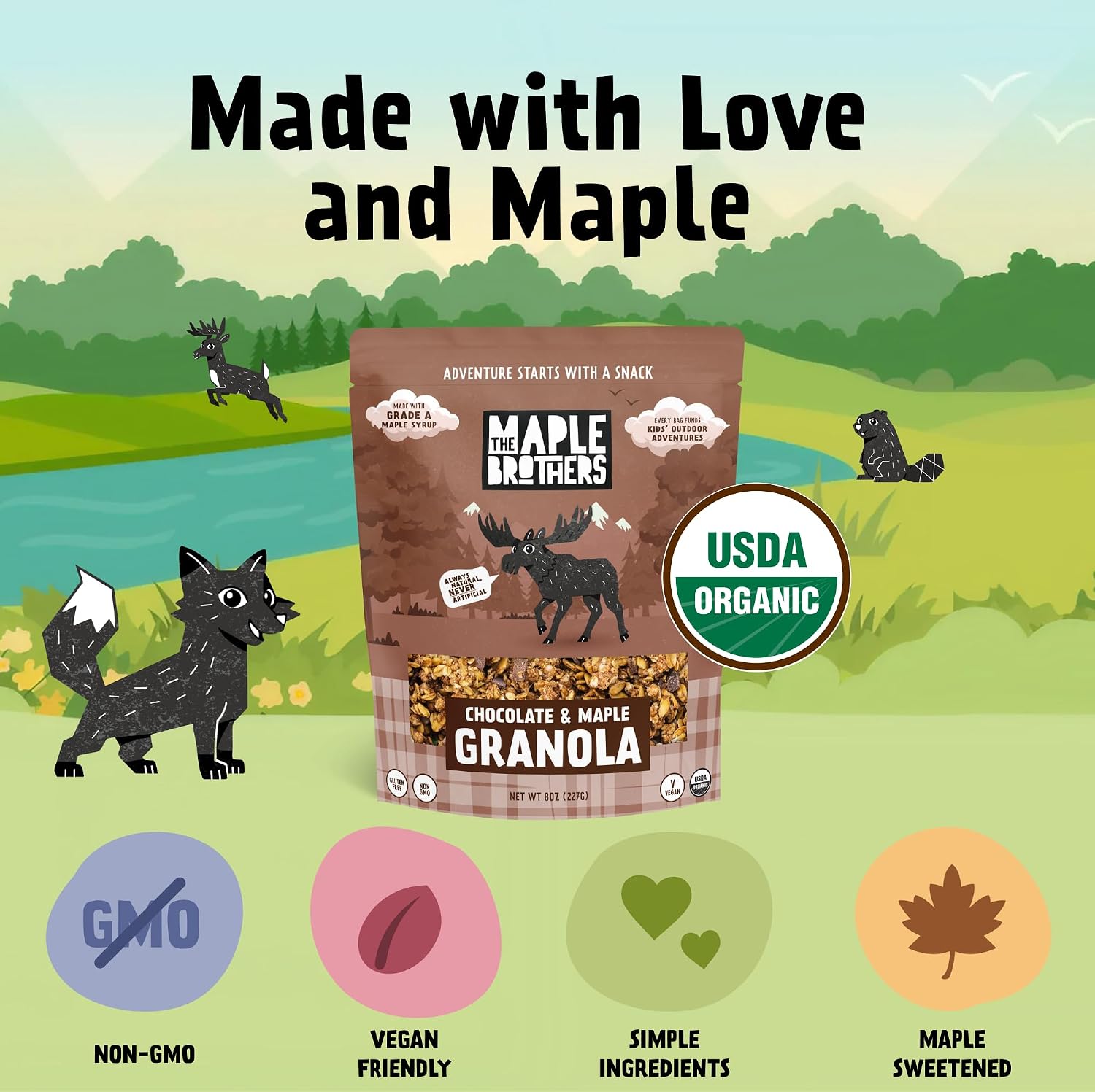 The Maple Brothers Chocolate & Maple Granola Cereal – Organic, Vegan, Gluten-Free, Non-GMO, Whole-Grain Oats with Organic Chocolate & Grade A Maple Syrup – Healthy Breakfast & Snack, 8 oz Resealable Bag (Pack of 6)