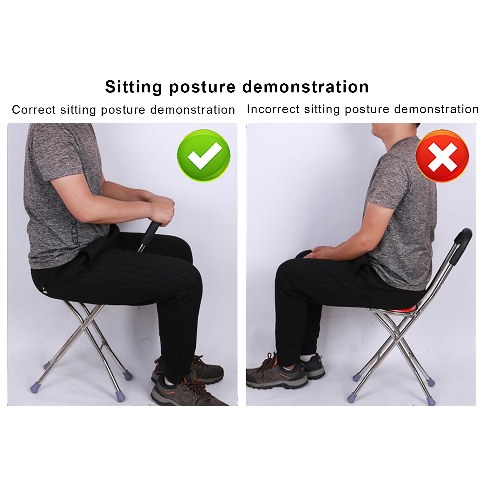 Bastón plegable con asiento, altura ajustable, silla de bastón de 4 patas para ancianos, taburete de senderismo portátil para rehabilitación física y apoyo