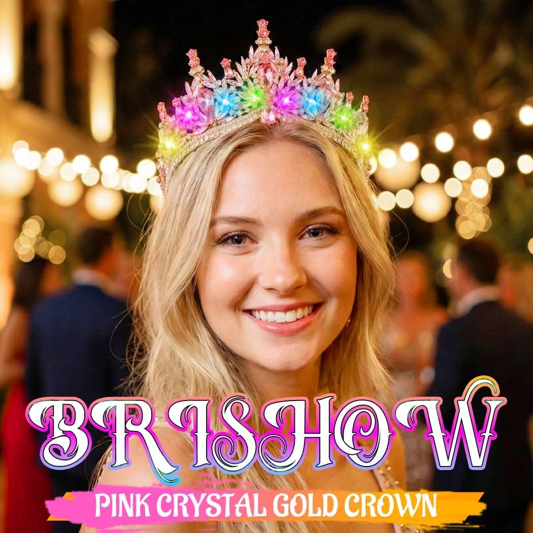 Brishow Light Up Fantasy Rhinestone Gold Crowns,Bridal Wedding Tiaras,Queen Headpiece Jewelry for Women - Image 4