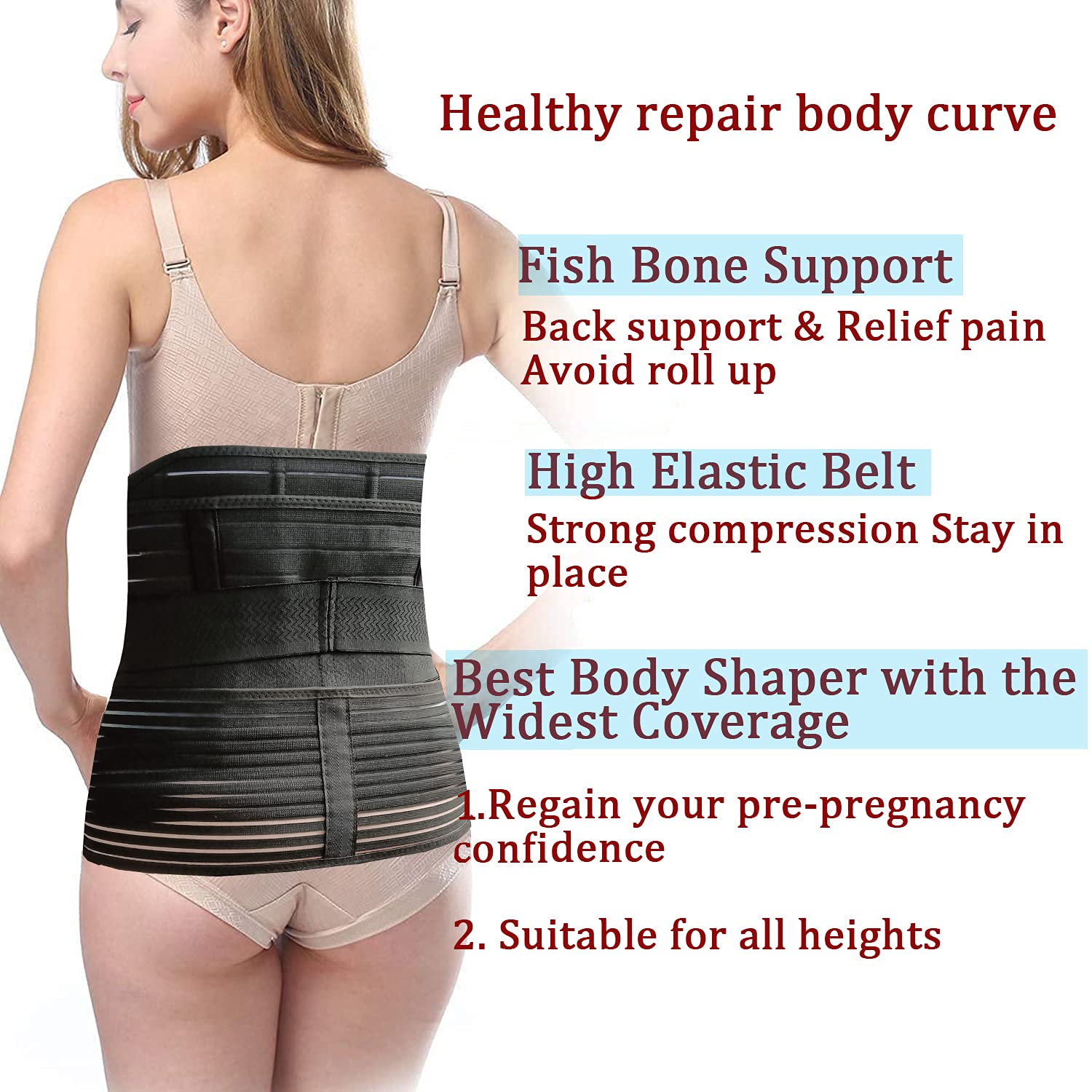 Ceinture ventrale post-partum 3 en 1 pour la récupération post-partum – Ceinture ventre/taille/bassin pour femme – Taille XL, noir…