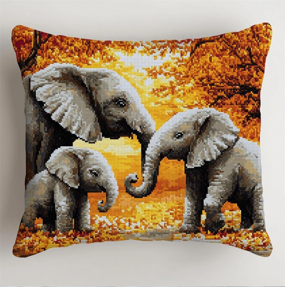 FWRTYCB Latch Hook Kits Pillow A Family of Elephants Crochet Yarn Hooking
